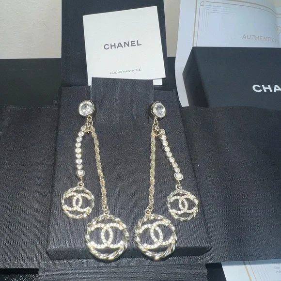 RARE CHANEL DOUBLE DANGLE EARRINGS - Picture 15 of 17